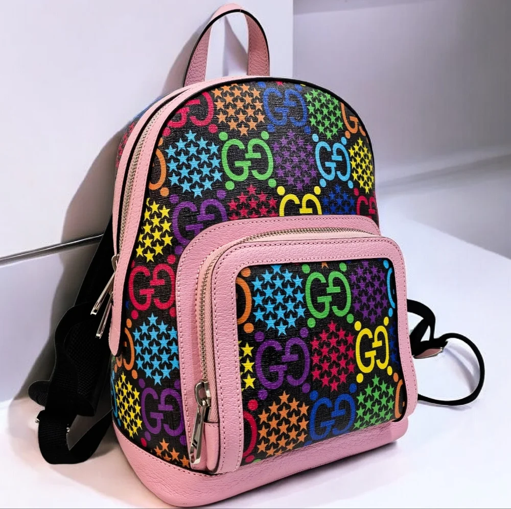 Gucci GG Psychedelic Small Backpack Multicolor Monogram Pink Leather Bag - Picture 13 of 15